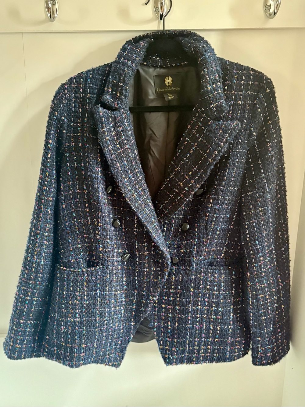 House of Harlow 1960 Navy Tweed Double-Breasted Blazer